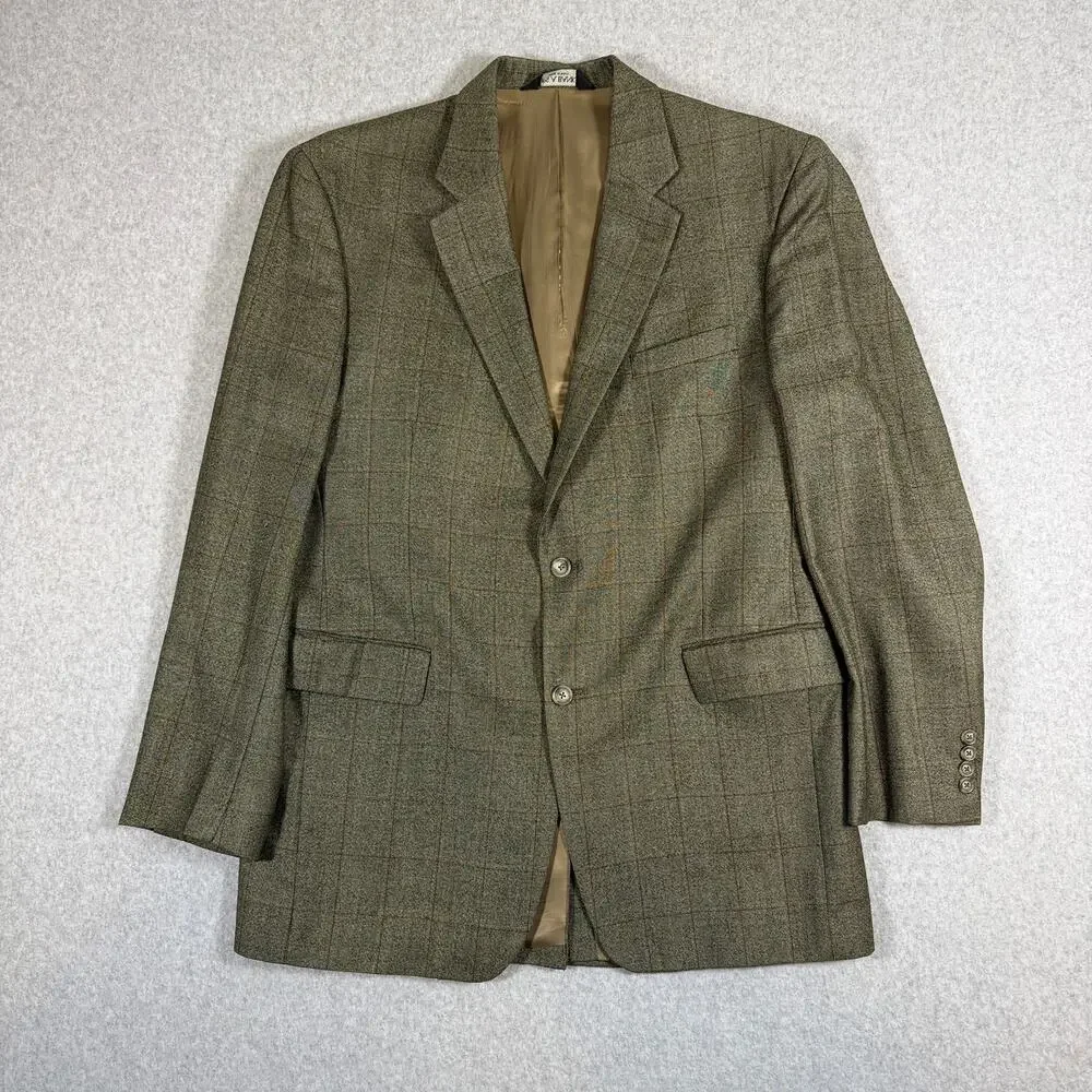 Jos A Bank 100% Wool Plaid Tweed Sport Coat Blazer Jacket Mens 43L Olive Brown
